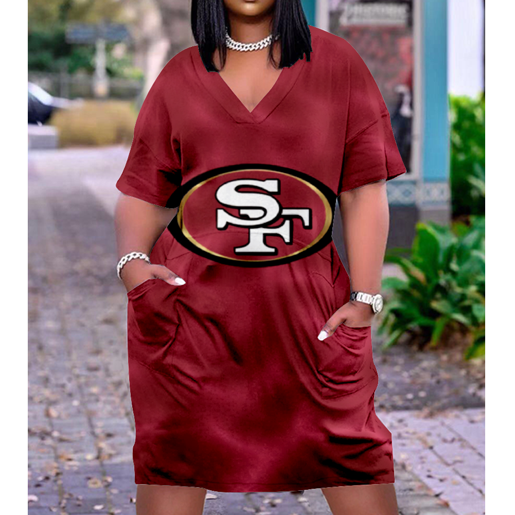 SAN FRANCISCO 49ERS Print V-Neck Dress Short Sleeve