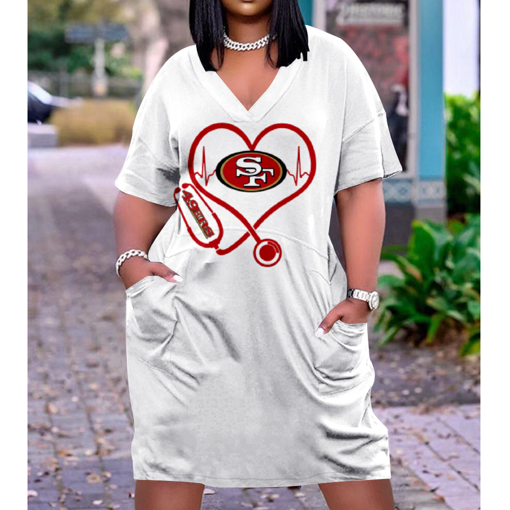 SAN FRANCISCO 49ERS Print V-Neck Dress Short Sleeve