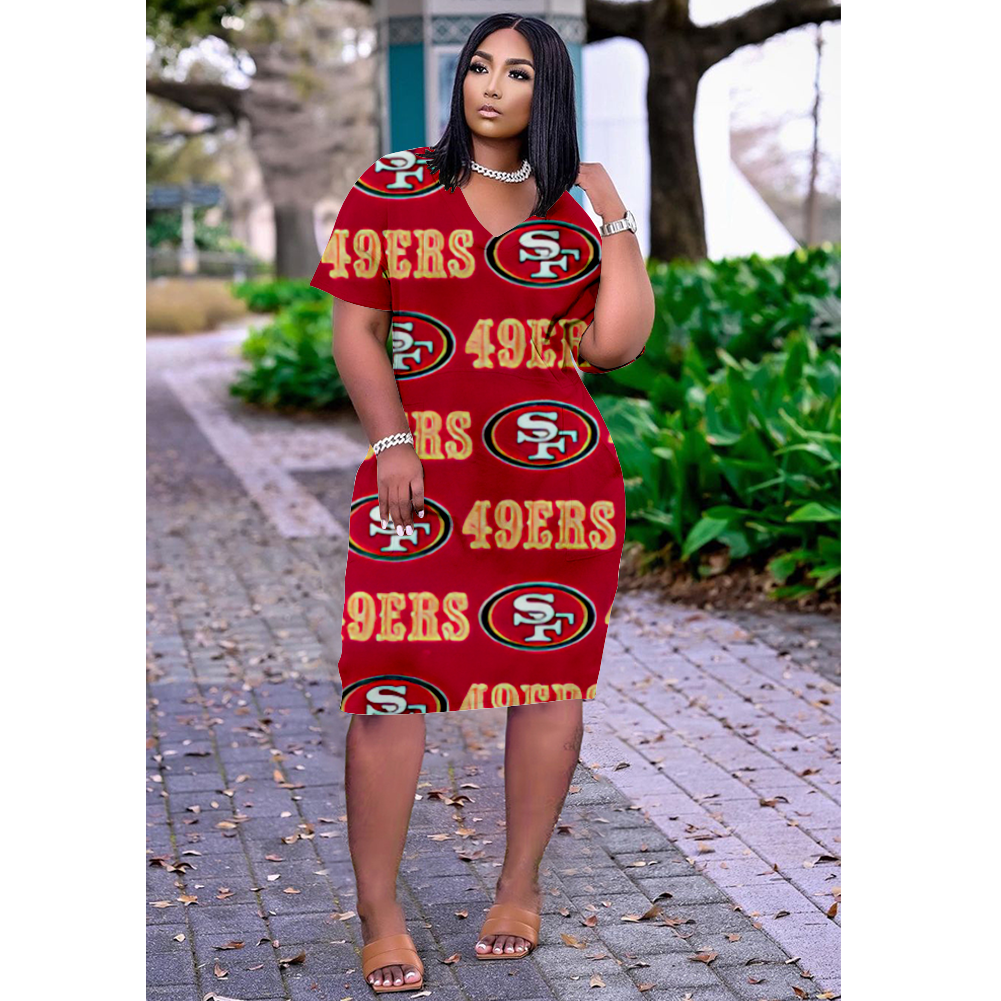 SAN FRANCISCO 49ERS Print V-Neck Dress Short Sleeve