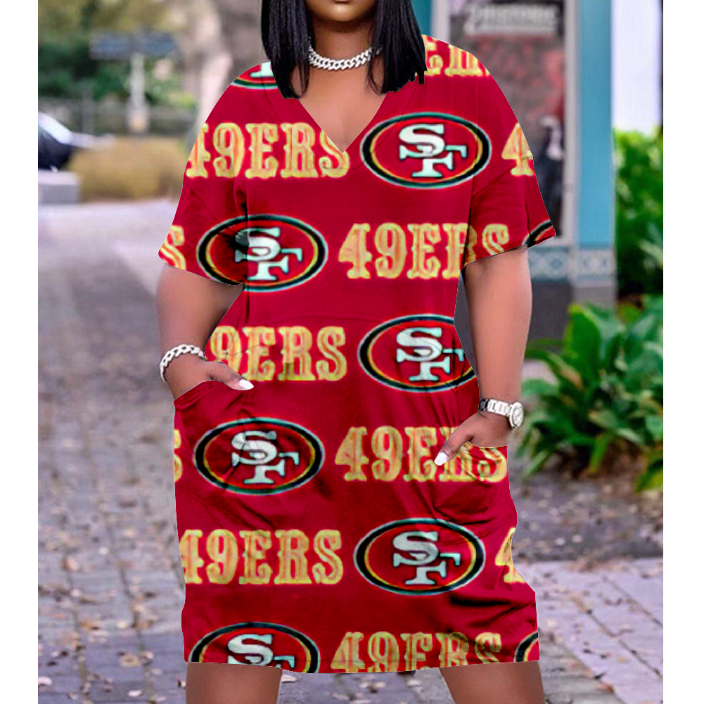 SAN FRANCISCO 49ERS Print V-Neck Dress Short Sleeve