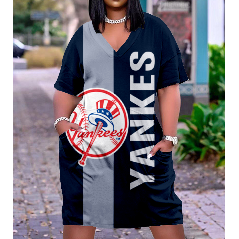 New York Yankees V-Neck Jacket Short-Sleeved Bat-Sleeved Dress