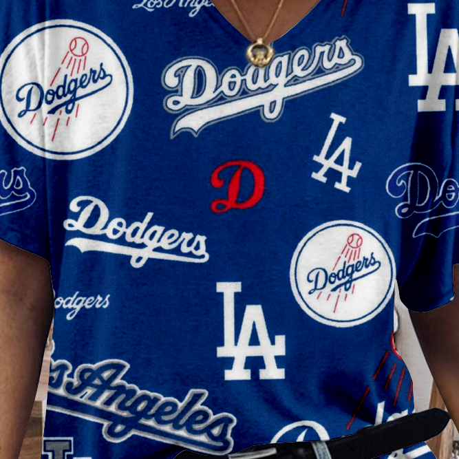 Los Angeles Dodgers Tide V-Neck Short-Sleeved Loose T-Shirt