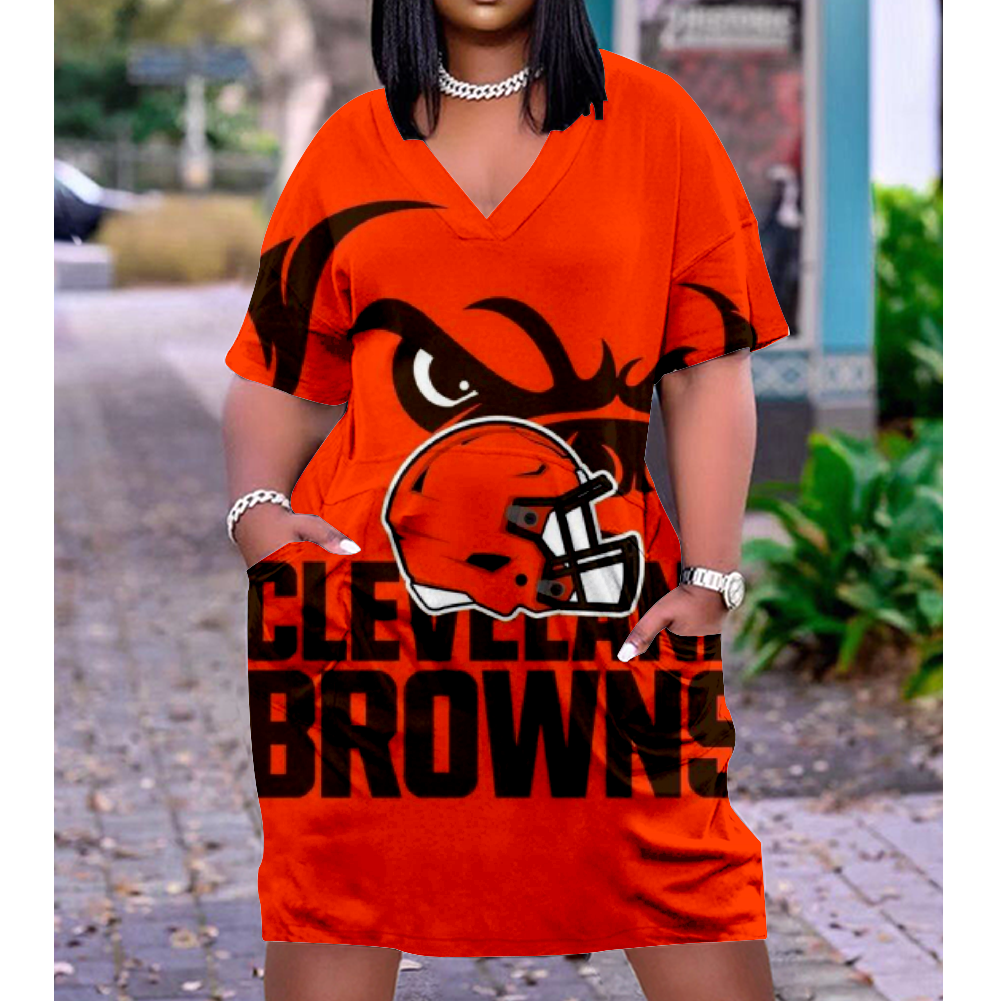 Cleveland Browns V-Neck Jacket Short-Sleeved Bat-Sleeved Dress