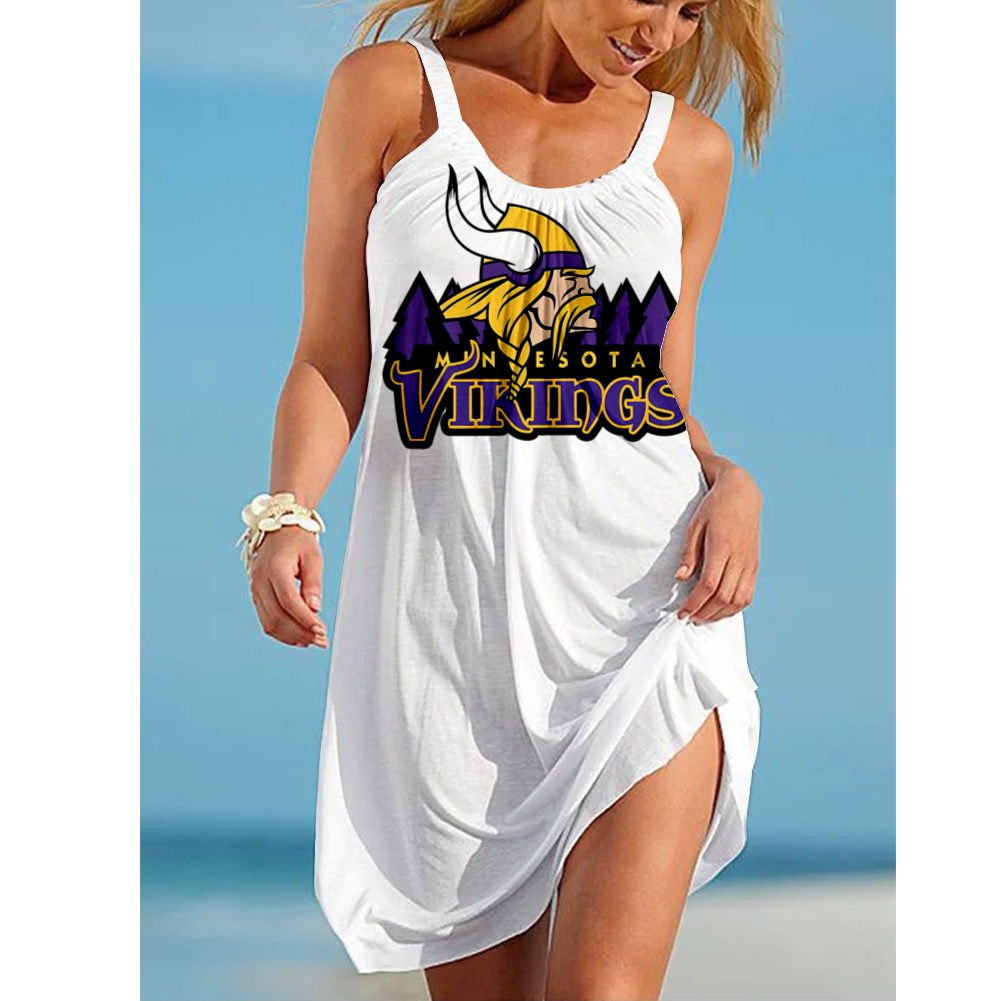 NCAAF Women's Minnesota Vikings Team Fan Print Beach Vacation Style Camisole Mini Camisole Casual Dres