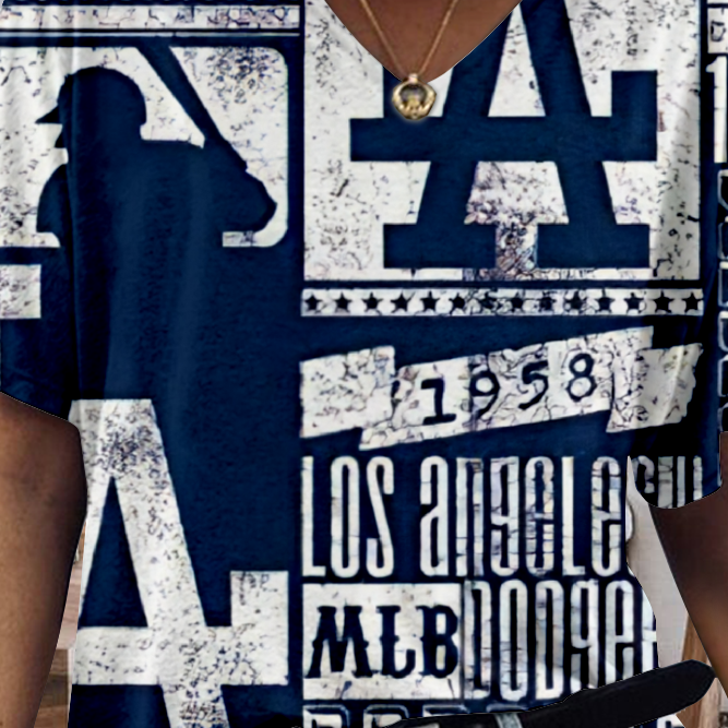 Los Angeles Dodgers Tide V-Neck Short-Sleeved Loose T-Shirt