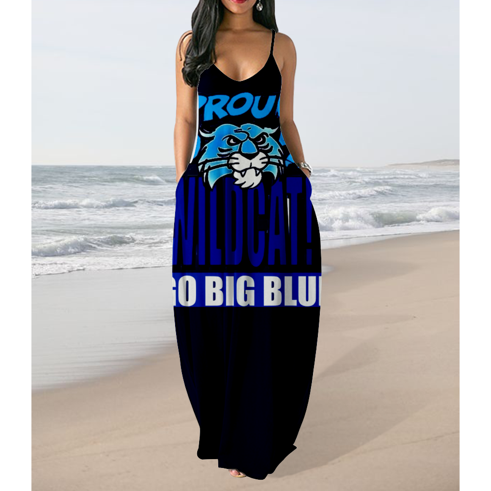 NCAAF Women's Kentucky Wildcats Team Print Sling Pocket Sleeveless Loose Holiday Style Long Dress