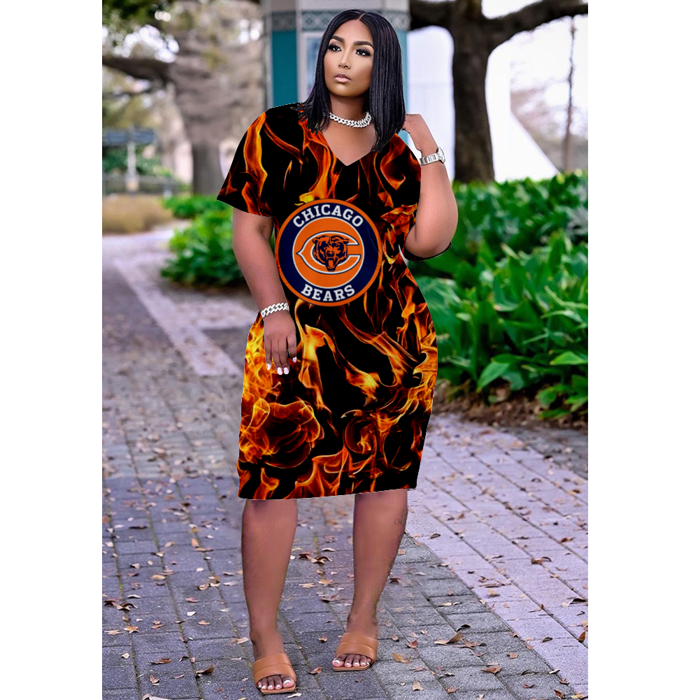 Chicago Bears V-Neck Short-Sleeved Print Dress