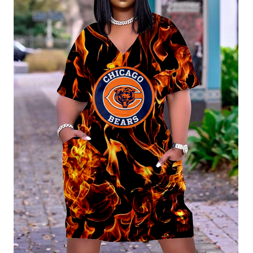 Chicago Bears V-Neck Short-Sleeved Print Dress