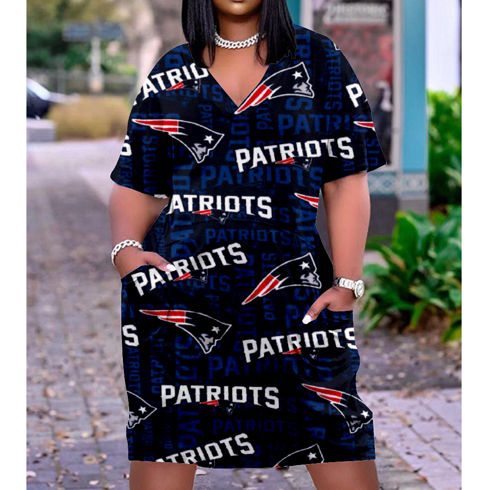 New England Patriots V-Neck Short-Sleeved Print Dress