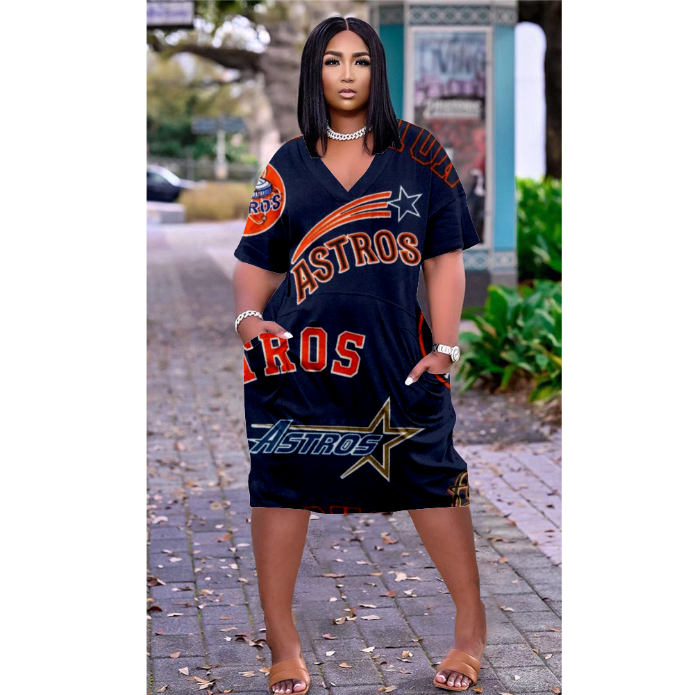 Houston Astros V-Neck Jacket Short-Sleeved Bat-Sleeved Dress