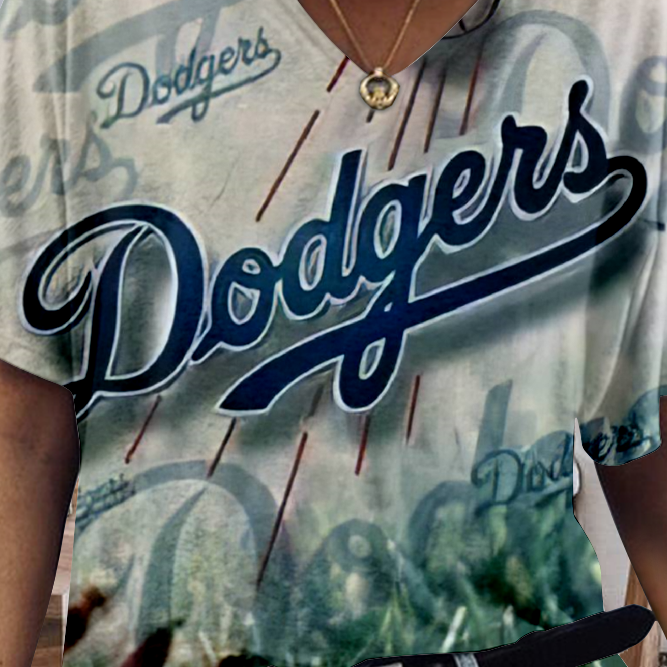 Los Angeles Dodgers Tide V-Neck Short-Sleeved Loose T-Shirt