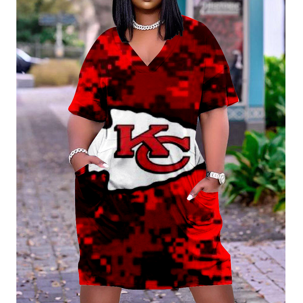 Kansas City Chiefs V-Neck Jacket Short-Sleeved Bat-Sleeved Dress