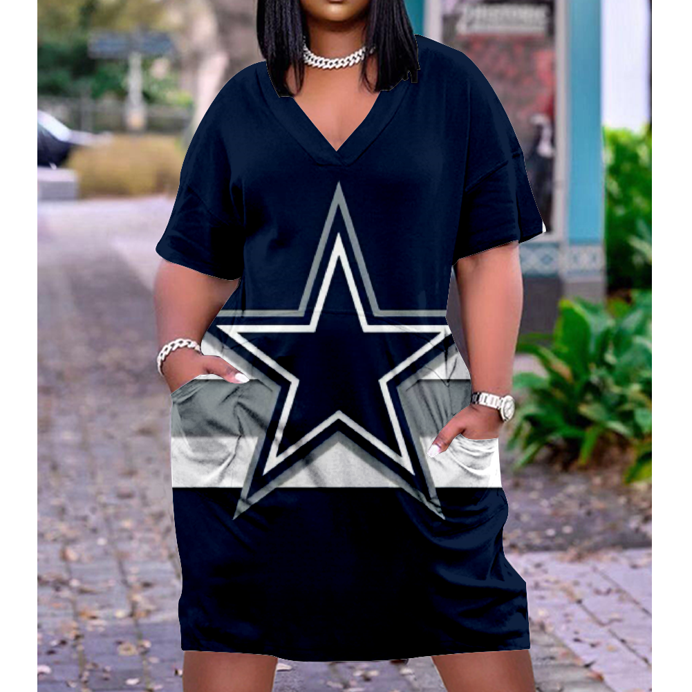 Dallas Cowboys V-Neck Jacket Short-Sleeved Bat-Sleeved Dress