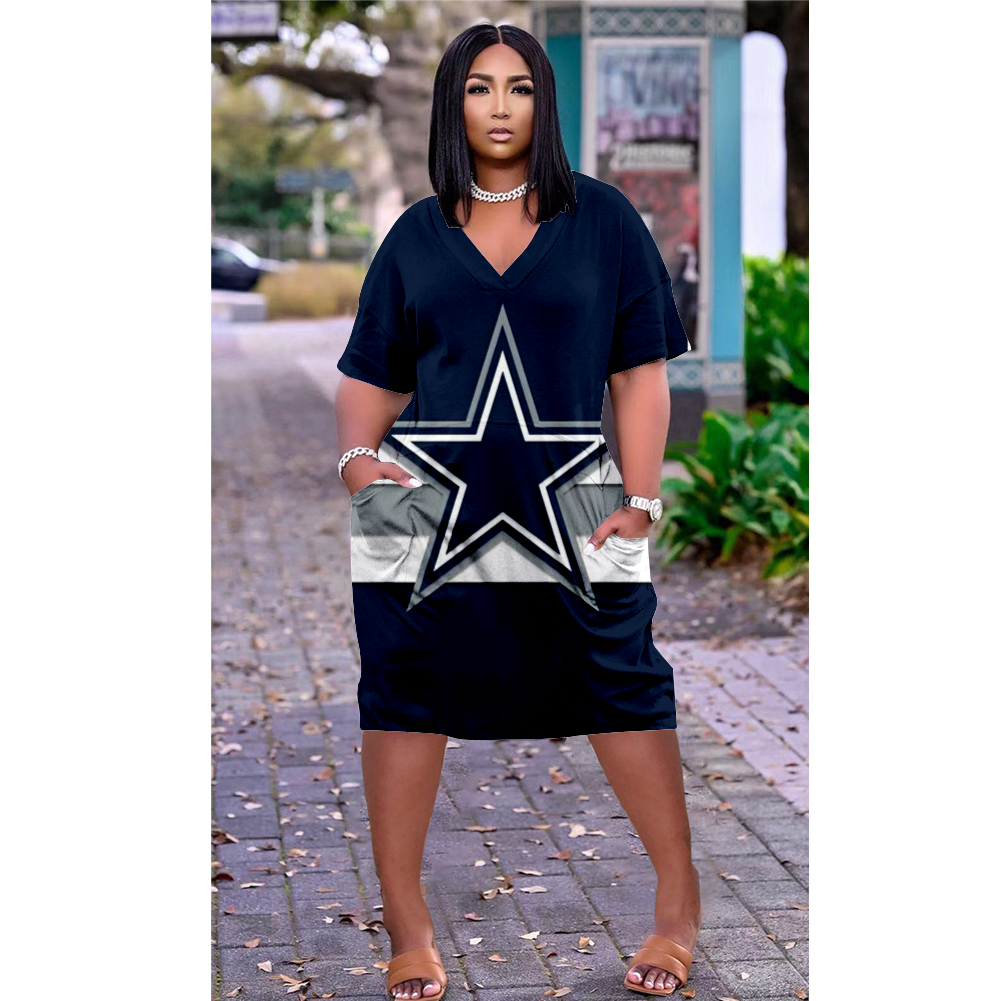 Dallas Cowboys V-Neck Jacket Short-Sleeved Bat-Sleeved Dress