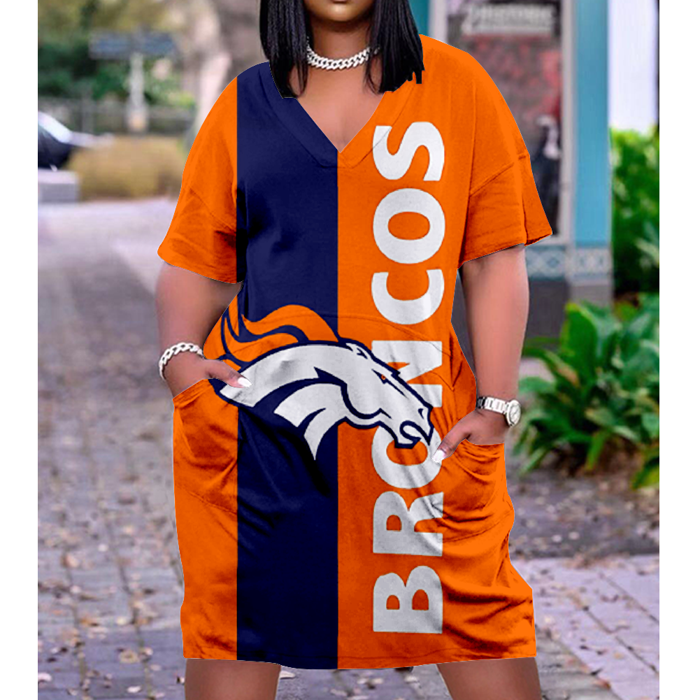 Denver Broncos V-Neck Jacket Short-Sleeved Bat-Sleeved Dress