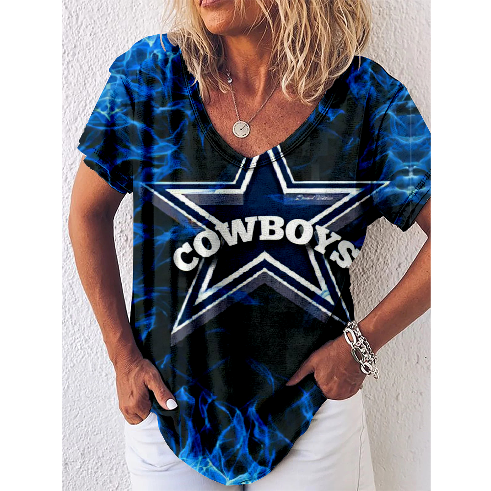 Dallas Cowboys V-Neck Short-Sleeved Loose T-Shirt