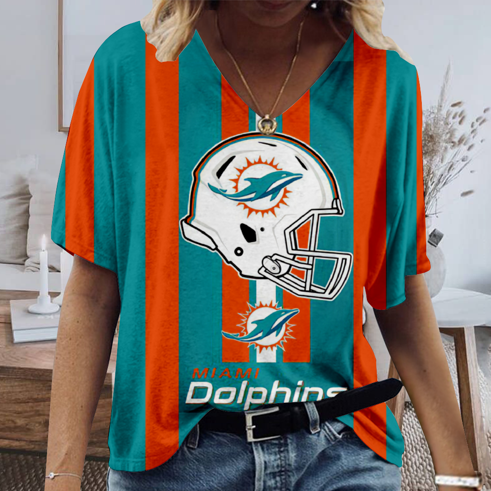 Miami Dolphins V-Neck Short-Sleeved Loose T-Shirt