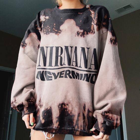 Women's Oversized Crewneck Boyfriend Nirnana Nevermind Print Long Sleeve Sweatshirt