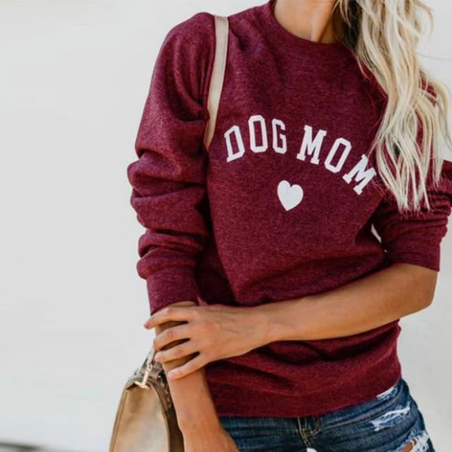 Manoswe Crew Neck Dog Mom and Cat Mom Letter Prints Long Sleeve Sweatshirt