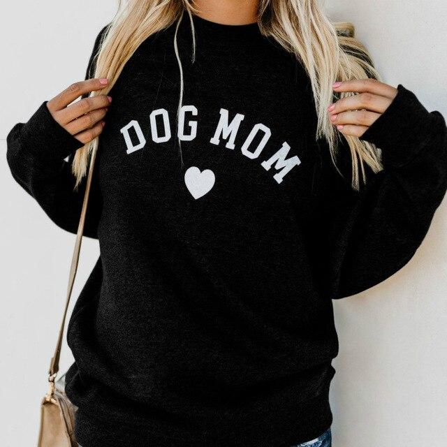 Manoswe Crew Neck Dog Mom and Cat Mom Letter Prints Long Sleeve Sweatshirt