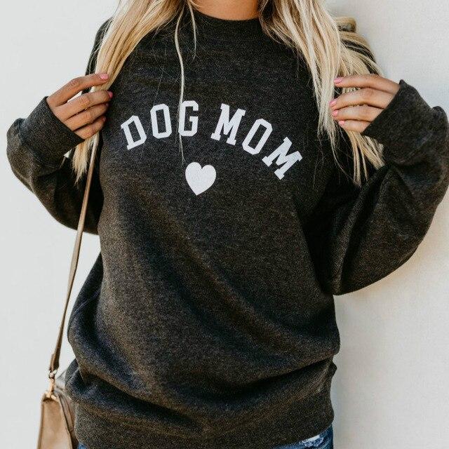 Manoswe Crew Neck Dog Mom and Cat Mom Letter Prints Long Sleeve Sweatshirt