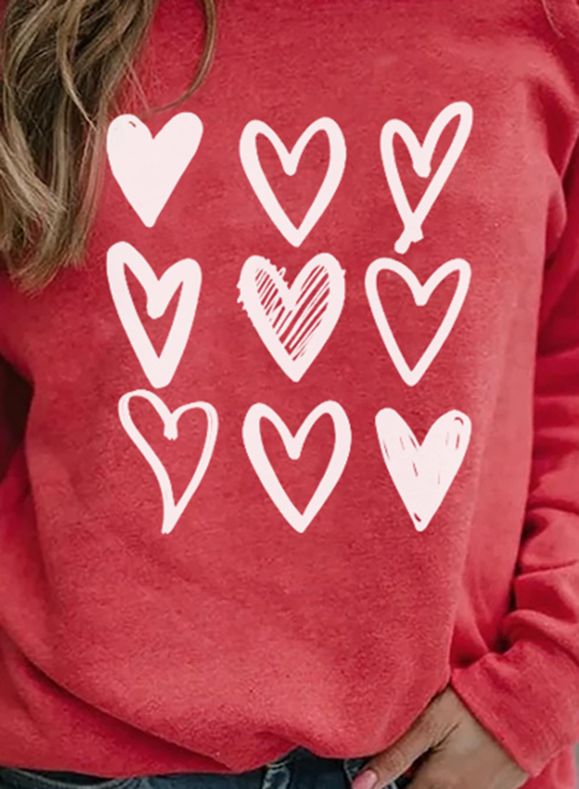 Women's Heart Sweatshirt Color Block Round Neck Long Sleeve Daily Casual Pullovers