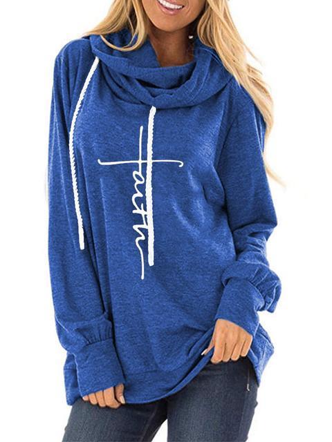 Women's Faith Printed Cowl Neck Drawstring Hooded Sweatshirt