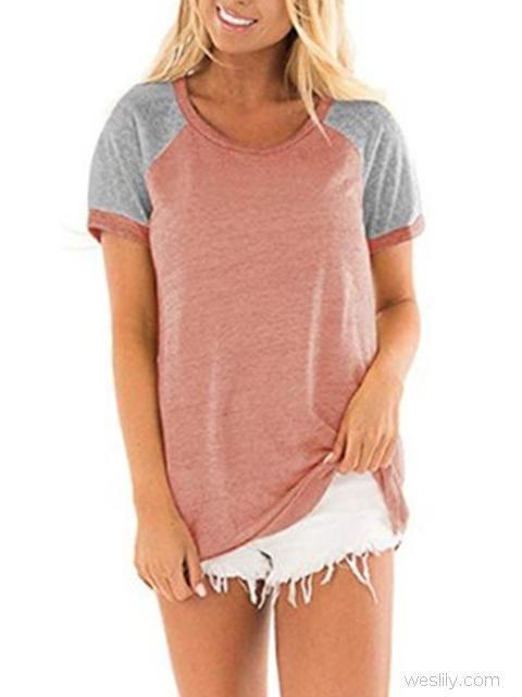 Color Block Stitching Short Sleeve Tops