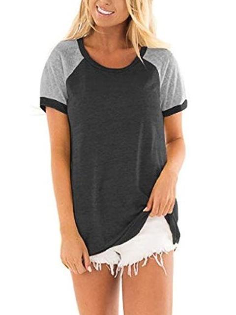 Color Block Stitching Short Sleeve Tops