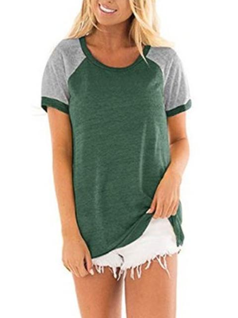 Color Block Stitching Short Sleeve Tops