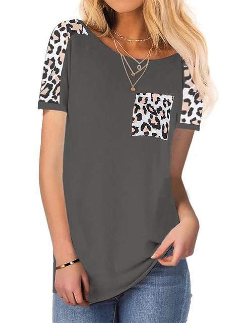 Leopard Print Pocket Short Sleeve T-shirt