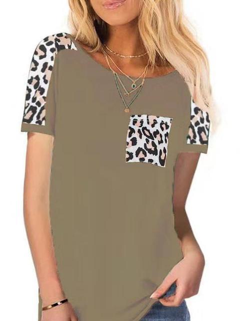 Leopard Print Pocket Short Sleeve T-shirt