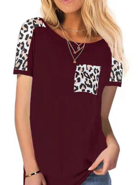 Leopard Print Pocket Short Sleeve T-shirt