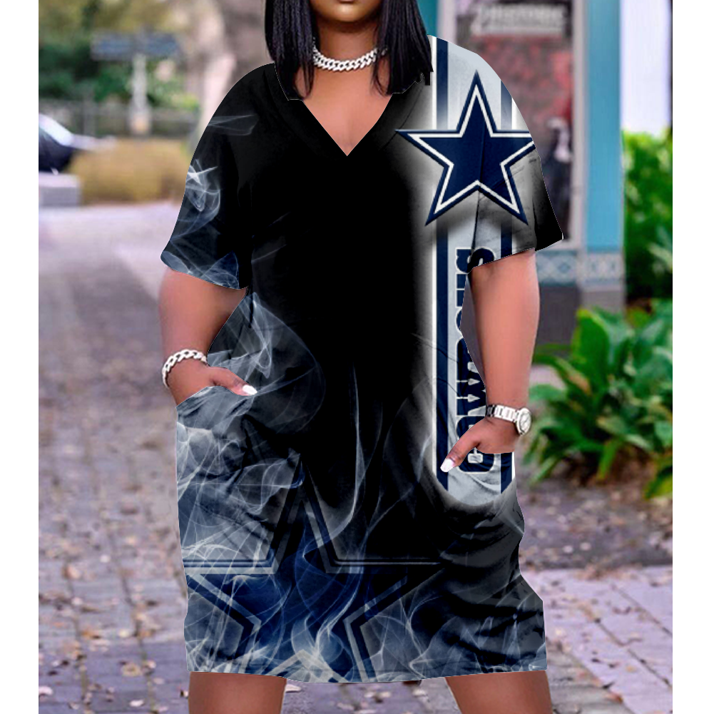 Dallas Cowboys V-Neck Jacket Short-Sleeved Bat-Sleeved Dress