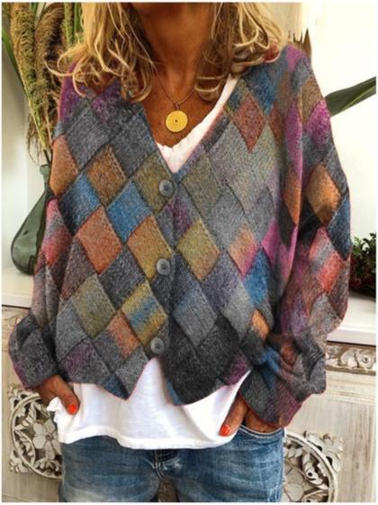 Women's Plus size Geometric Aztec Cardigan Long Sleeve Outerwear