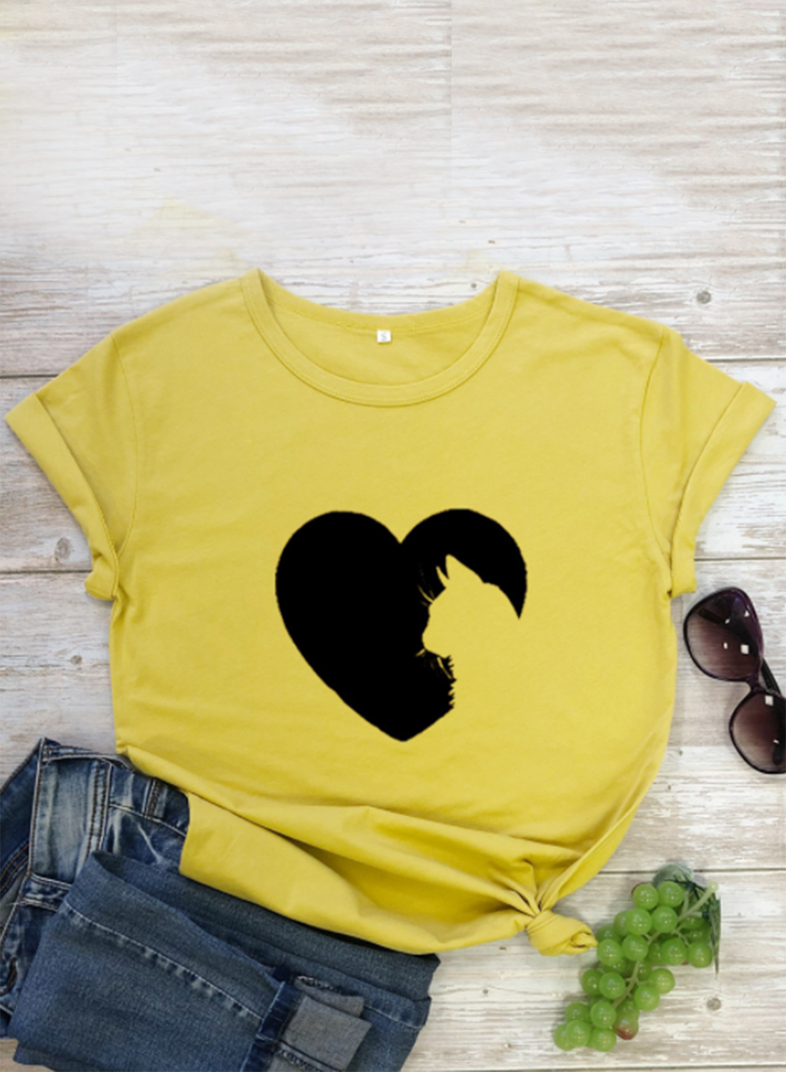 Women's T-shirts Heart-shaped Print Short Sleeve Round Neck Daily T-shirt