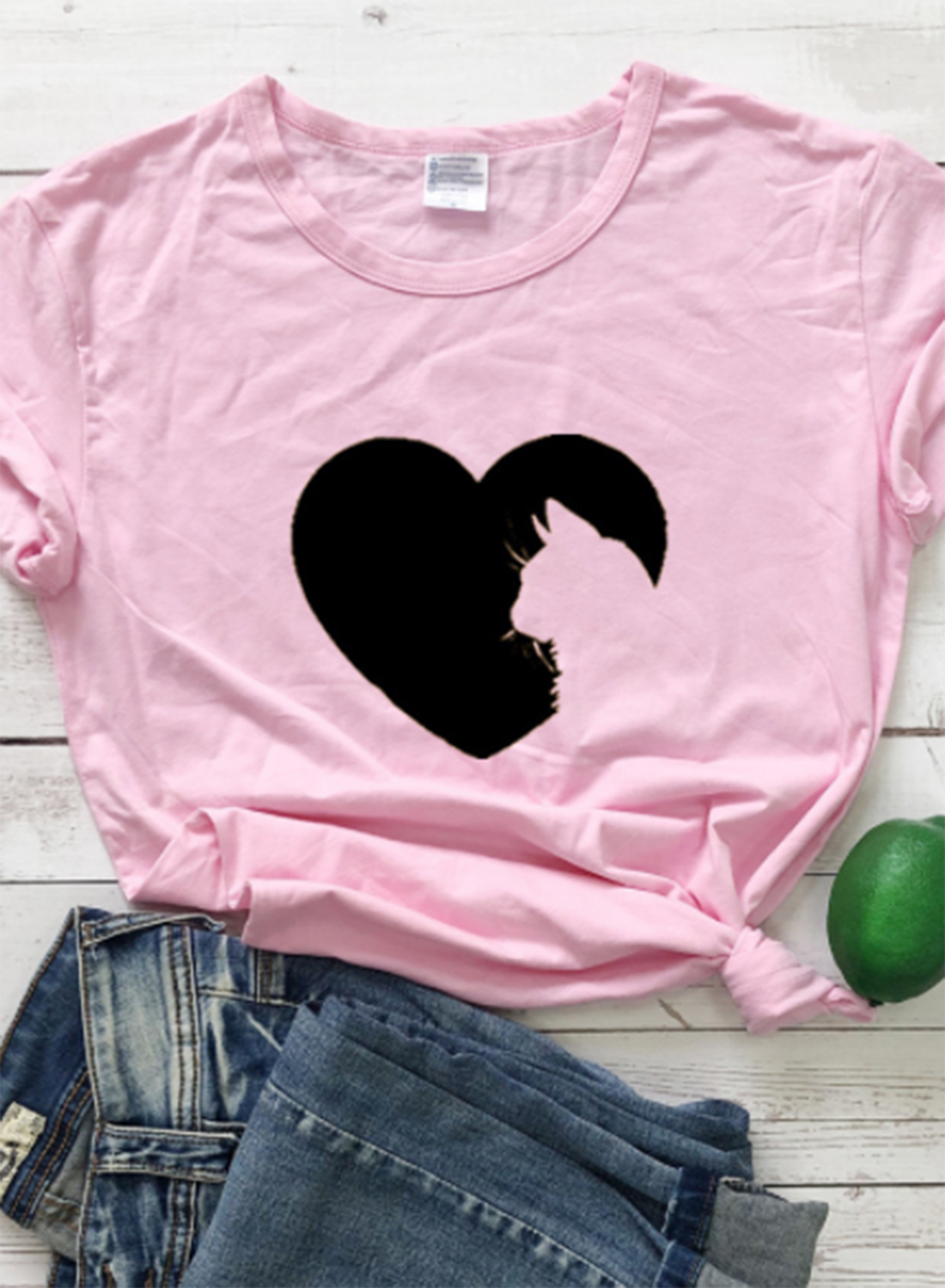 Women's T-shirts Heart-shaped Print Short Sleeve Round Neck Daily T-shirt