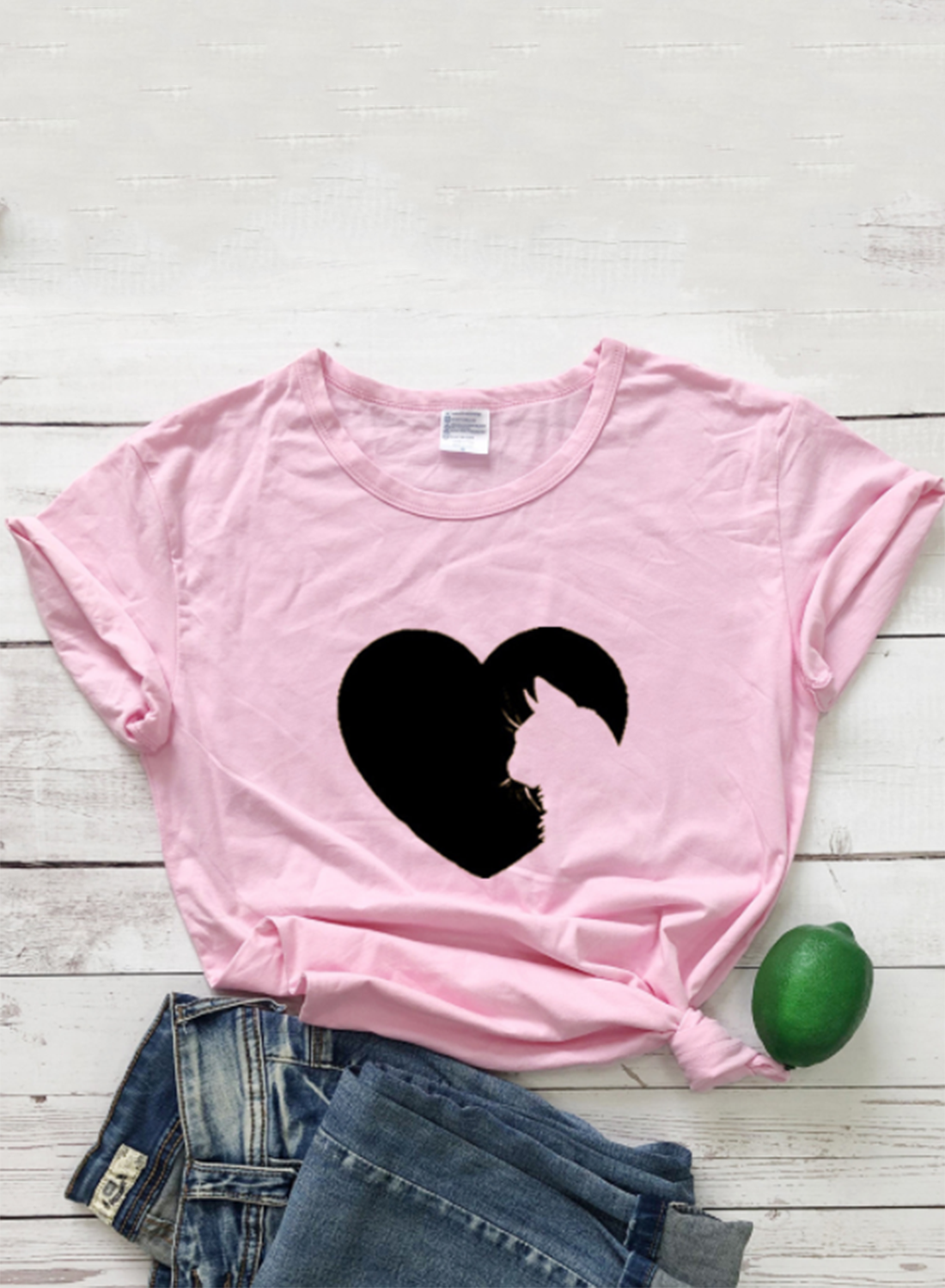 Women's T-shirts Heart-shaped Print Short Sleeve Round Neck Daily T-shirt