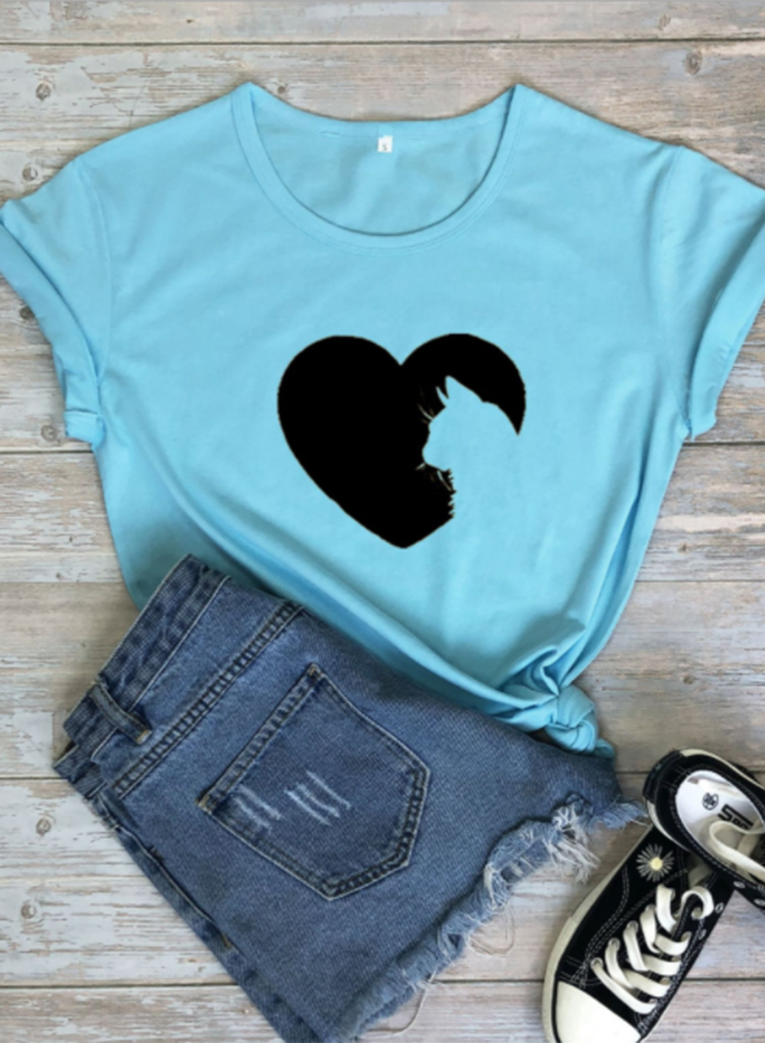 Women's T-shirts Heart-shaped Print Short Sleeve Round Neck Daily T-shirt