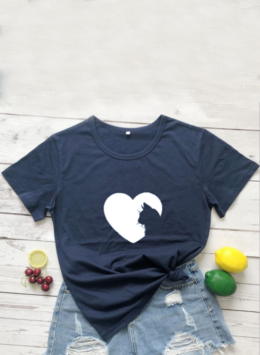 Women's T-shirts Heart-shaped Print Short Sleeve Round Neck Daily T-shirt