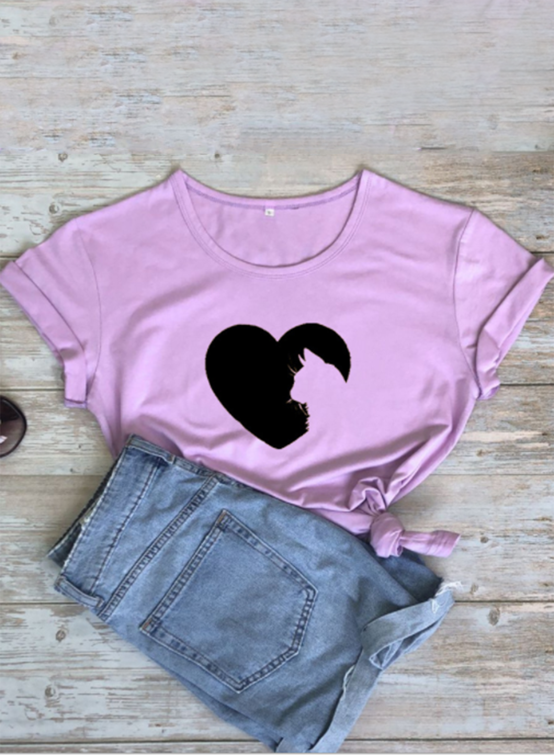 Women's T-shirts Heart-shaped Print Short Sleeve Round Neck Daily T-shirt