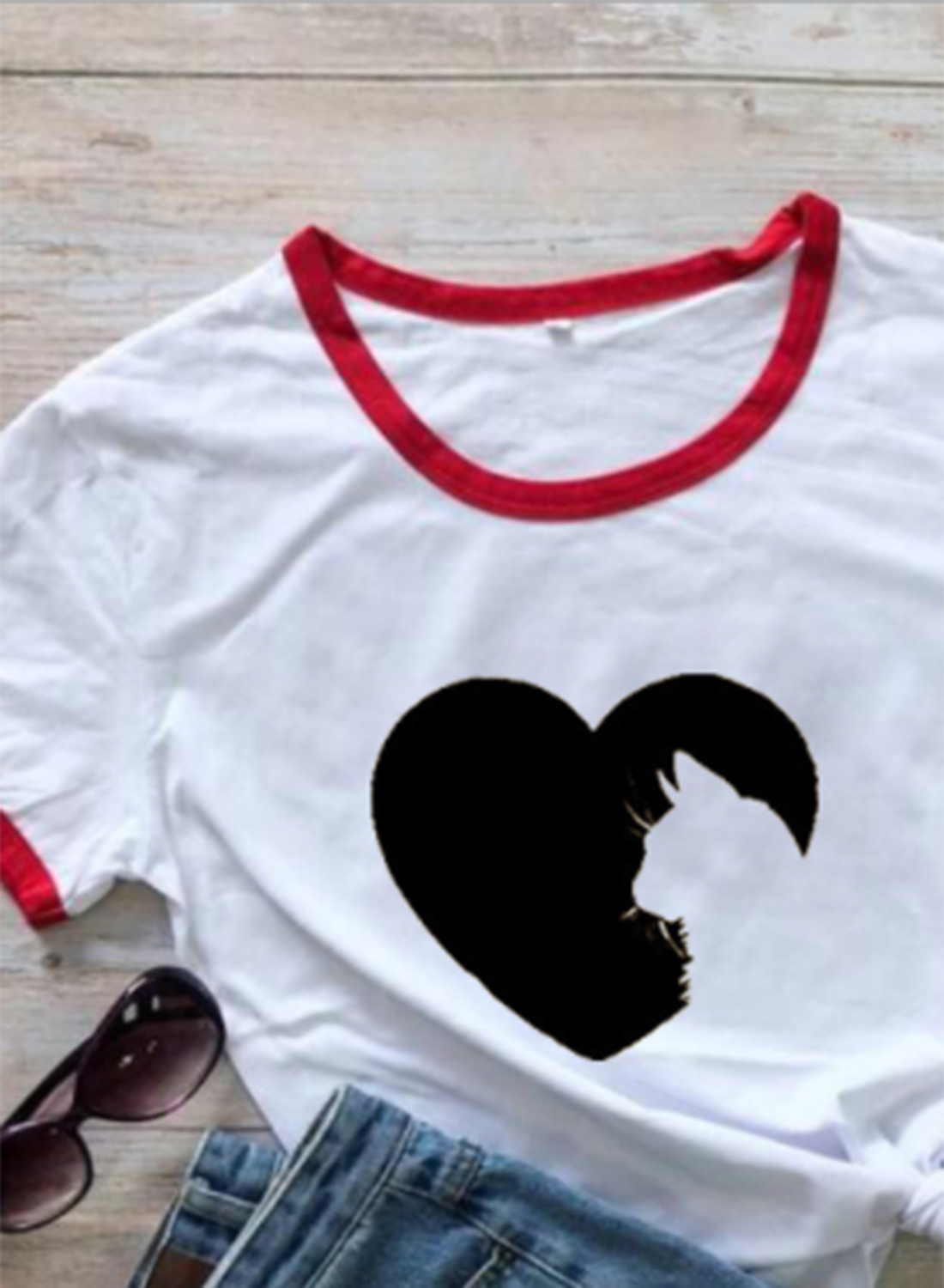 Women's T-shirts Heart-shaped Print Short Sleeve Round Neck Daily T-shirt