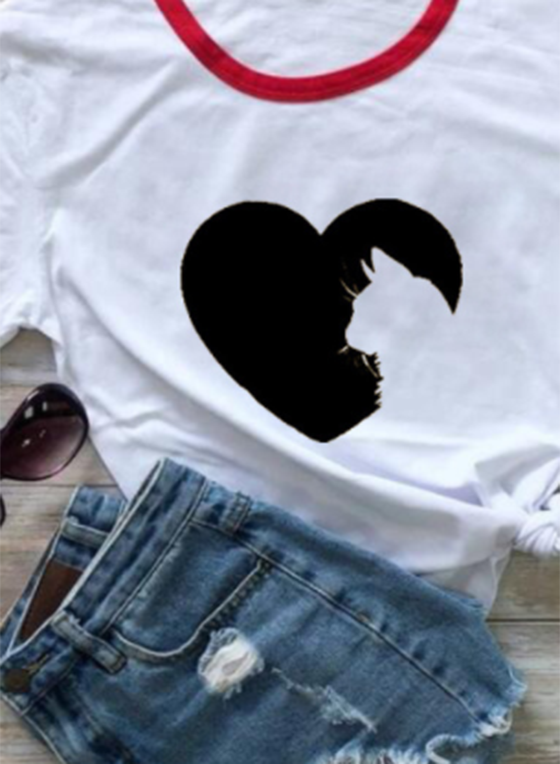 Women's T-shirts Heart-shaped Print Short Sleeve Round Neck Daily T-shirt