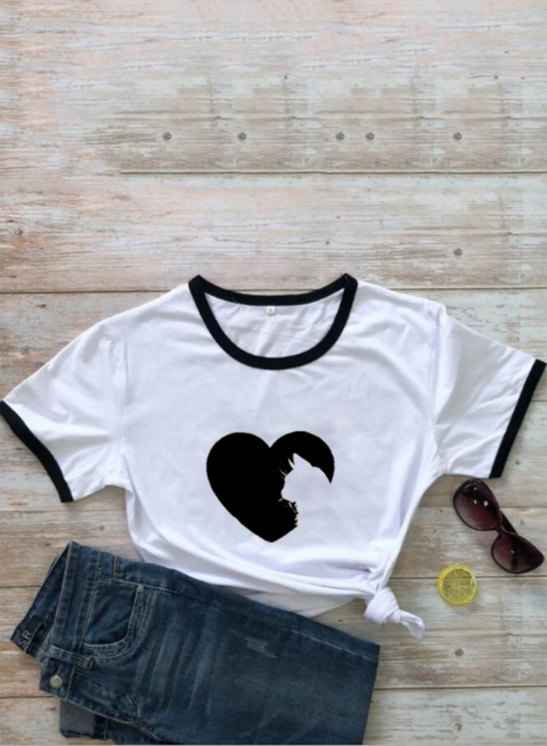 Women's T-shirts Heart-shaped Print Short Sleeve Round Neck Daily T-shirt