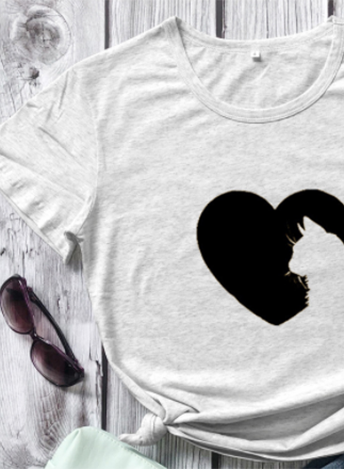 Women's T-shirts Heart-shaped Print Short Sleeve Round Neck Daily T-shirt