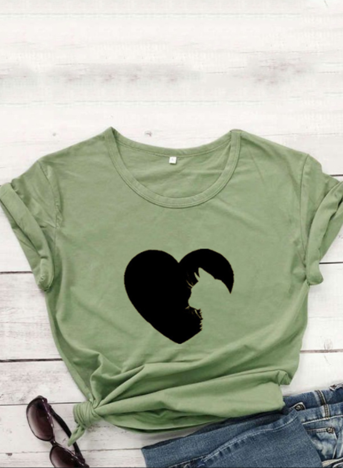 Women's T-shirts Heart-shaped Print Short Sleeve Round Neck Daily T-shirt