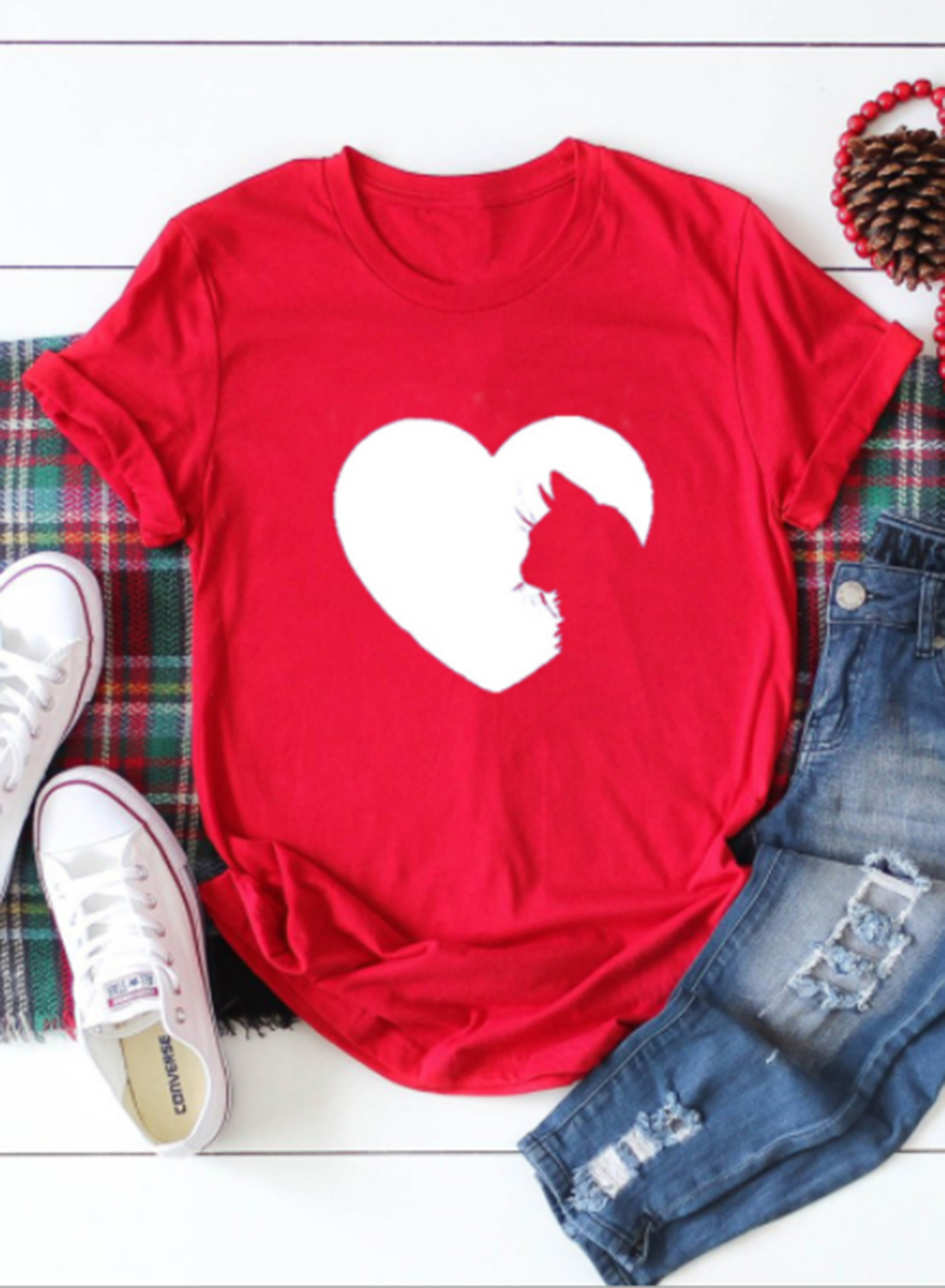 Women's T-shirts Heart-shaped Print Short Sleeve Round Neck Daily T-shirt