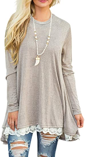 Women Lace Long Sleeve Tunic Top Blouse