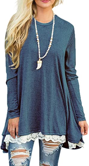 Women Lace Long Sleeve Tunic Top Blouse