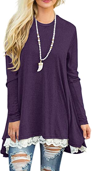 Women Lace Long Sleeve Tunic Top Blouse